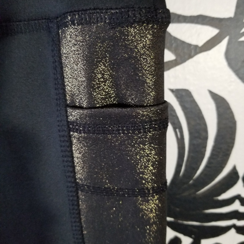 BSP BETTER SPORTS GOLD METALLIC /BLACK LEGGINGS M - Picture 5 of 8